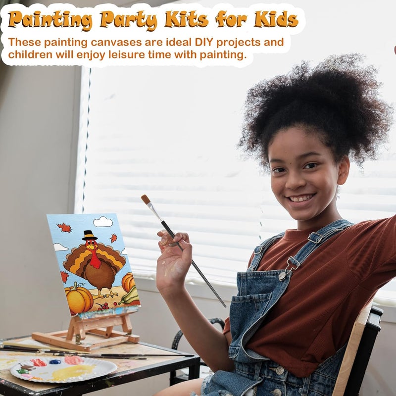Anseal 12 Packs Thanksgiving Pre Drawn Canvas to Paint, 5" X 7" Fall Pre Printed Canvas for Kids, Pre Stretched Canvas Outline Painting Boards for Beginners, Students, Party Favor - Image 4
